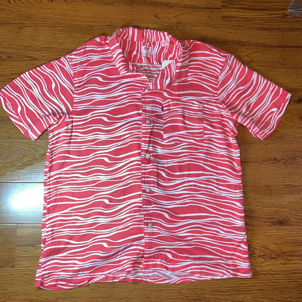 Levi’s red zebra print button down. Size L